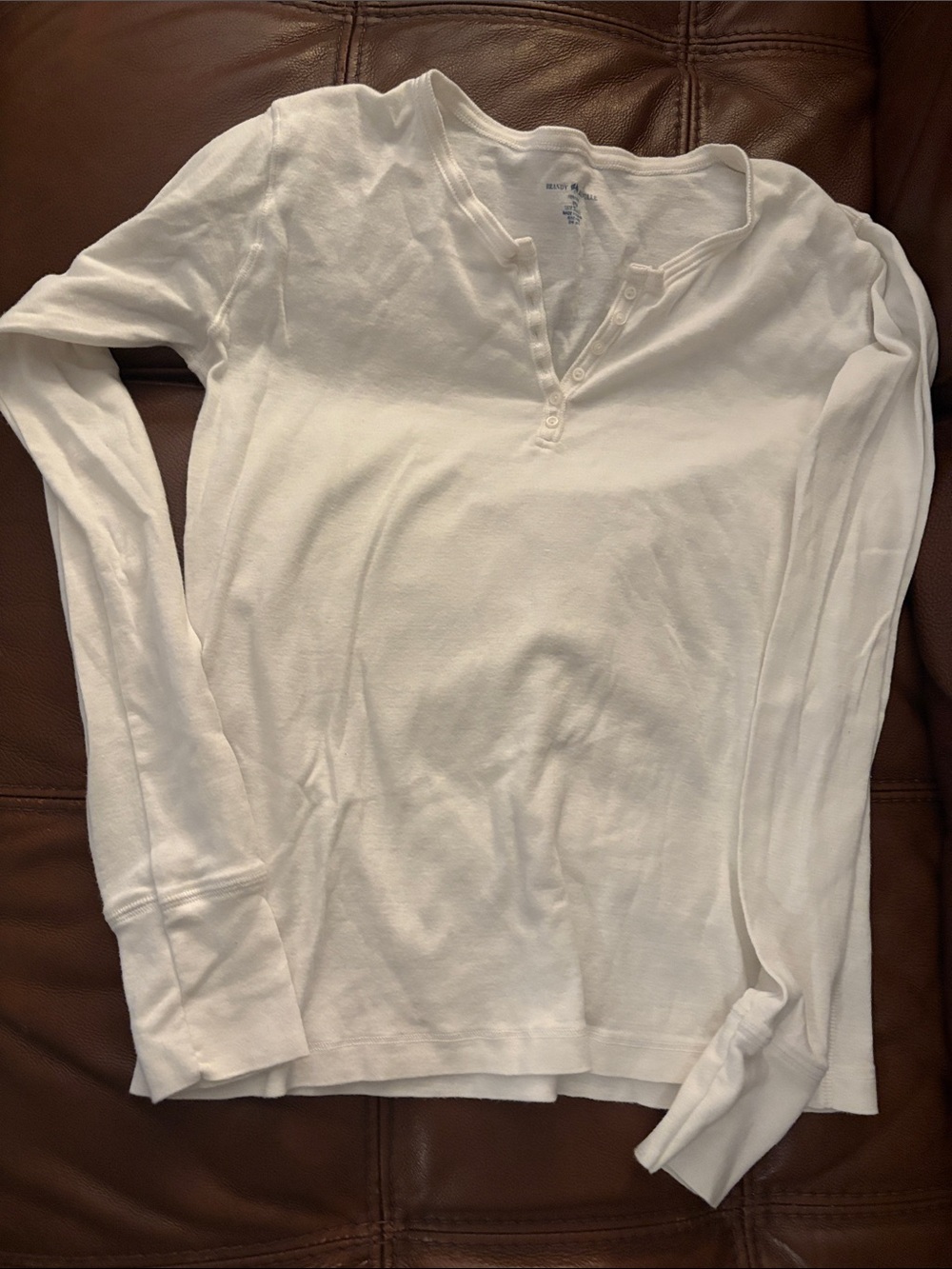 Brandy Melville OS Women's White Long-Sleeve Henley Top